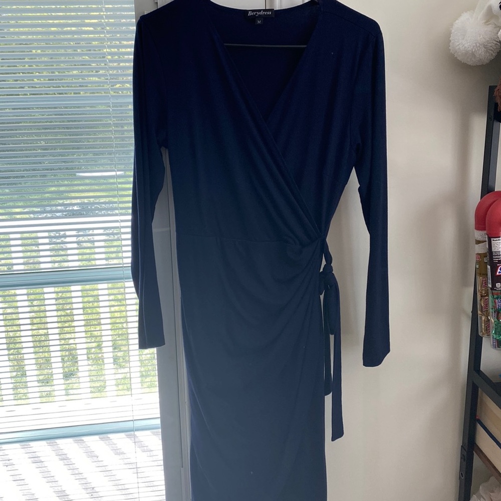 Berydress Women’s Wrap Dress Deep V-Neck Long Sleeve Knee-Length